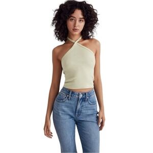 Madewell Women's Ribbed Halter‎ Crop Tank Top Light Green Honey Dew Size XL